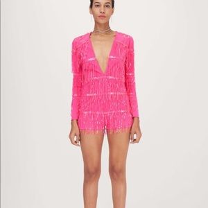 Plunging Neck Sequin Fringe Romper